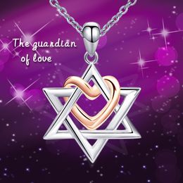 Strollgirl 925 Sterling Silver Star of David Hanger Rose Gold Color Heart Ketting voor Damesmode Sieraden Gift Q0531