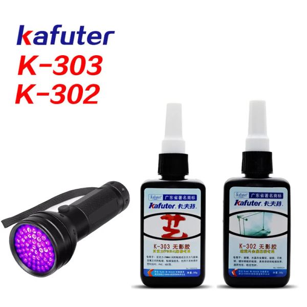 Strong 50ml kafuter uv colle durce adhésif k-303 300 302 51led uv lampe de poche UV durcissement en cristal adhésif et liaison métallique