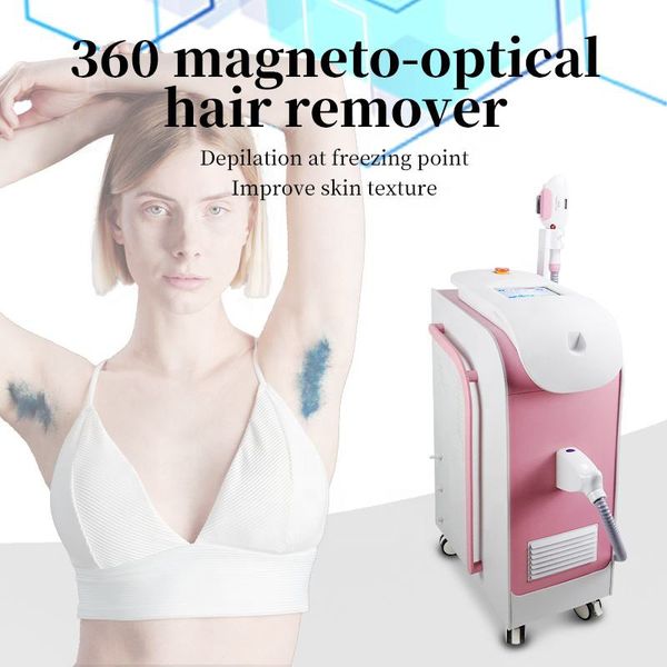 Máquina de depilación OPT IPL de pulso múltiple de energía fuerte, mango magnetoóptico 360, instrumento de destrucción de folículos depilatorios permanentes para mujeres y hombres