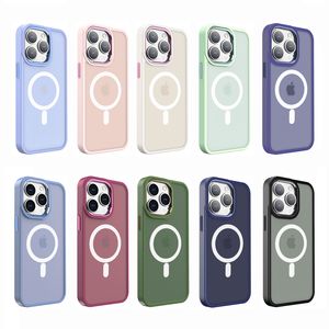 Aimant fort Magsafe Matte PC TPU Cases pour iPhone 14 13 12 11 Pro Max Samsung S23 Plus Ultra Quality N52 Magnetic Semitransparent Clear Antichoc Cover