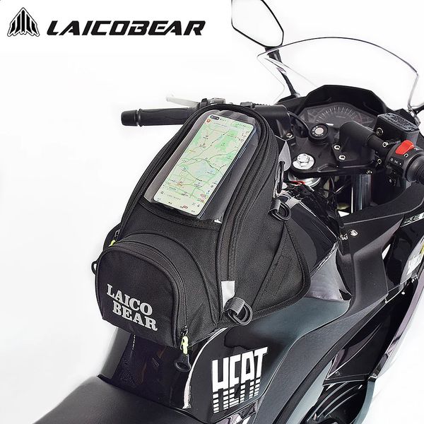 Sac de réservoir de carburant d'huile de moto magnétique fort hommes moto selle sac à bandoulière unique grand écran pour téléphone GPS avec housse de pluie 240219