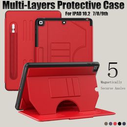 Caso inteligente magnético fuerte para iPad 10.2 pulgadas 7th 8th 9th Gen Flip Cover Flip Flip Auto Despertar Cajas de tableta de protección de cuerpo completo con caja de patada ajustable+caja minorista