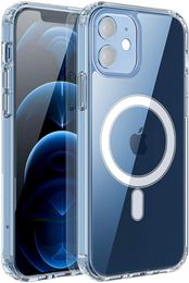 Capas transparentes magnéticas fortes Capa de telefone à prova de choque magnética acrílica transparente para iPhone 14 13 12 11 Pro Max Plus com caixa de pacote de varejo