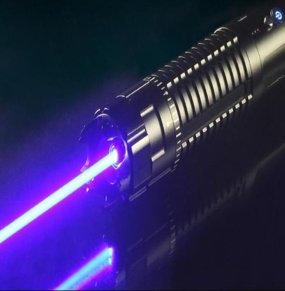 Pointeur Laser bleu militaire haute puissance 1000000m 450nm, torche méchant avec 5 capuchons étoiles, chargeur, boîte métallique 8530019
