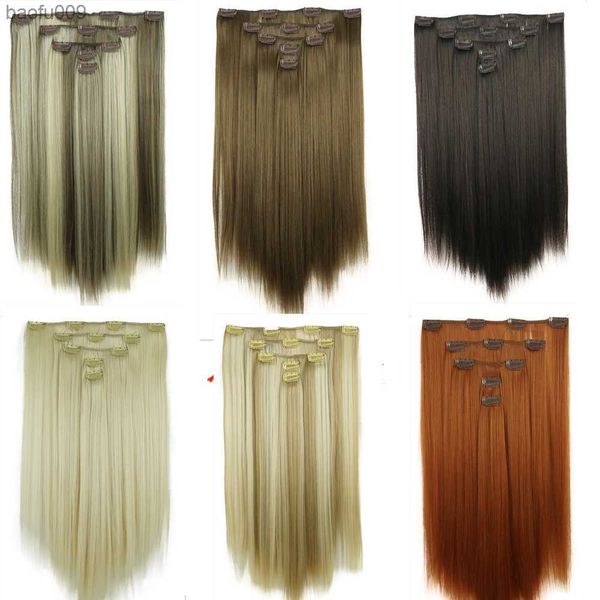 StrongBeauty 20 Straight Synthetic Clip in Hair 5 piezas individuales para múltiples estilos.140g L230520