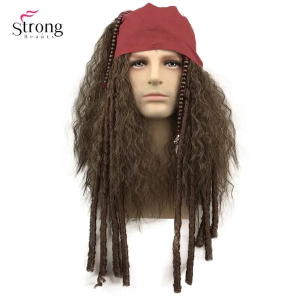 StrongBeauty Pirate perruque Cosplay Jack Sparrow capitaine perruques et accessoires complets cheveux synthétiques 240312