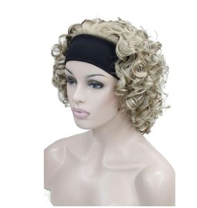 StrongBeauty Perruque de cheveux bouclés de longueur moyenne pour femme blonde avec bandeau pour femme