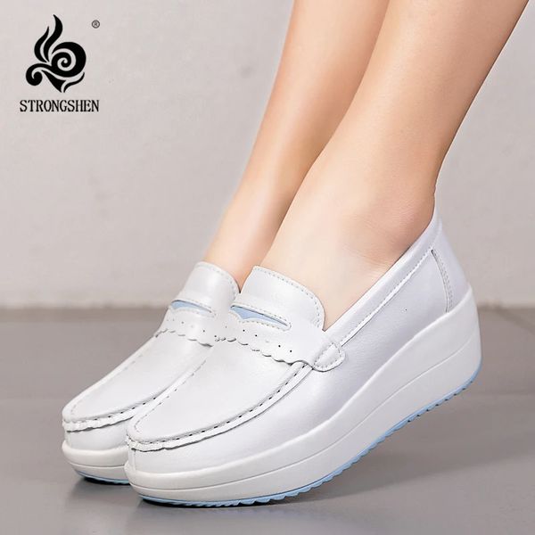 STRONGSHEN, zapatos informales con cuña y plataforma para mujer, mocasines, zapatos de trabajo suaves para enfermera, zapatos de enfermería blancos antideslizantes cómodos y transpirables 231225