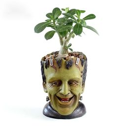 Strongwell FRANKENSTEIN Container Hars Bloempot Wack Wetenschap Man Beeldje Desktop Decoratie Planter Bloempot Y200709