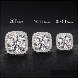 Stud 0.5CT 1CT 2CT Diamant oorbellen 925 Sterling Sier Bling Moissanite Studs Sieraden voor mannen Women Leuke cadeau Drop Delivery Oti9l