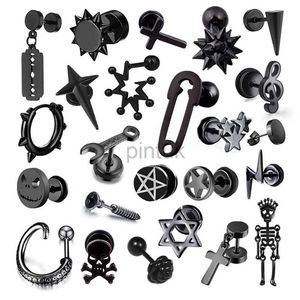 Stud 1 paar multi-achtige zwarte gotische stud oorbellen voor mannen vrouwen roestvrij staal creatief grappige hiphop coole oor sieraden d240426