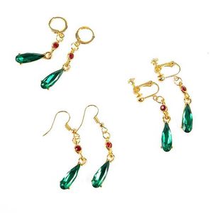Stud 1 paar sportkasteel oorbellen huilende hanger vorm groene kristalclip geschikt voor dames sieradentemperatuur accessoires geschenken q240507