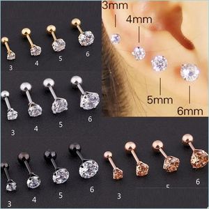 Stud 1 pcs médical en acier inoxydable cristal zircon boucles d'oreilles boucles d'oreilles pour femmes / hommes 4 broches tragus cartilage piercing bijoux 5584 Q2 Dhnim