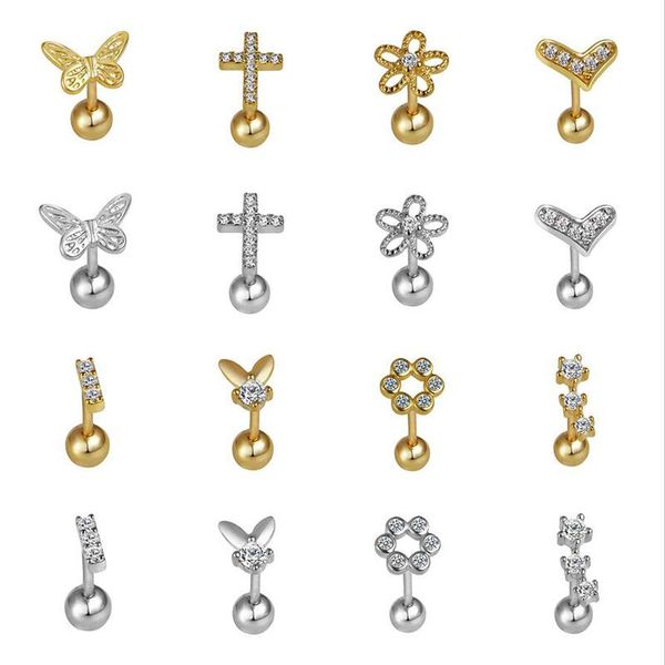 Stud 1 Uds. Pendientes de oro de 14K con forma de corazón y flor y circonita cruzada para mujer, joyería bonita, gota de regalo