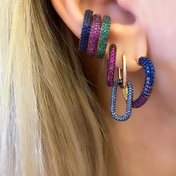 Stud 1 pieza de moda clip de apilamiento mínimo sin pendientes perforados para mujeres en forma de C arco iris colorido Cz Ear Cuff joyería encantadora 231102