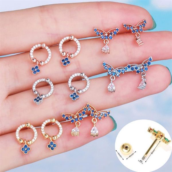 Stud 1 pièce multicolore aile d'ange cheval de Troie Zircon cuivre piercing vis boucles d'oreilles bijoux pour femmes mignon fête cadeauStud Farl22