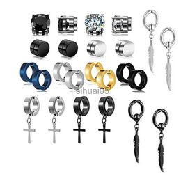 Stud 10 paires de boucles d'oreilles magnétiques non perçantes en acier inoxydable unisexe CZ aimant oreille fermer clip femmes hommes punk hip hop boucle d'oreille ensemble YQ231026