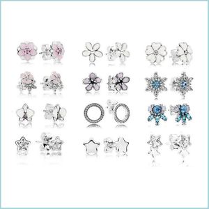 Stud 100% 925 Sterling Sier 1/1 Fashion Daisy Rose Stud -oorbellen Water Drops Love Star Ice Crystal Paw Inlay Earring Drop levering 20 DHGNV