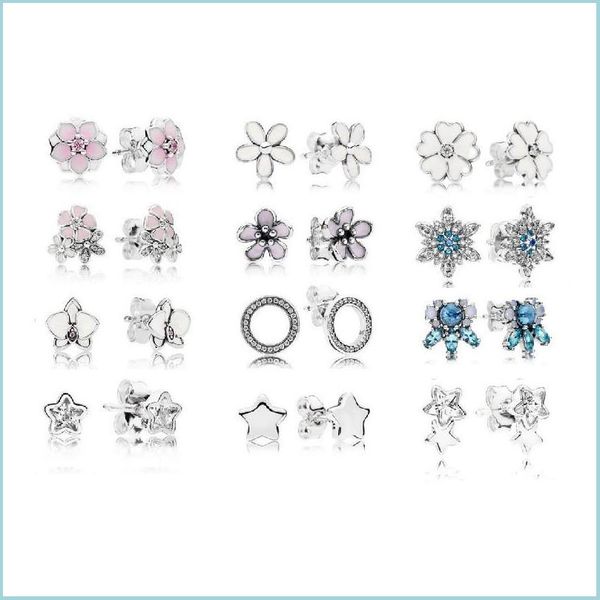 Stud 100% 925 Sterling Sier 1/1 Mode Daisy Rose Boucles d'oreilles Gouttes d'eau Love Star Ice Crystal Paw Inlay Boucle d'oreille Drop Livraison 20 Dhgnv