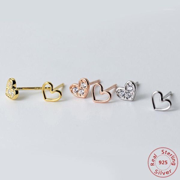 Stud 100% 925 Pendientes de plata esterlina Joyería Moda Tiny CZ Pave Crystal Heart Regalo para mujeres Niñas Niños Lady1