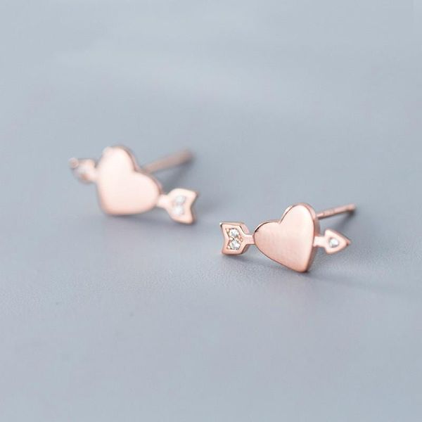 Stud 100% 925 Sterling Silver Petite Plain Hearts Boucles d'oreilles pour femmes Petite joaillerie fine Brincos