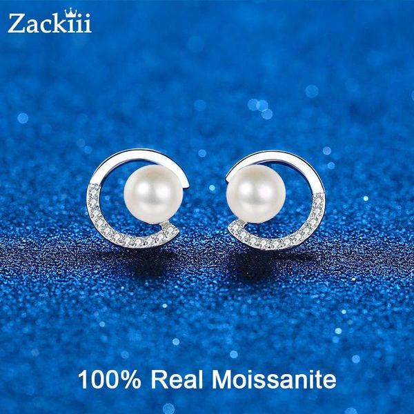 Pendientes 100% de perlas cultivadas en agua dulce para mujer, pendientes de moissanita reales VVS1, pendientes de plata de ley 925 con perlas, joyería