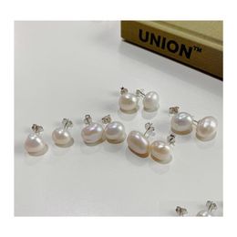 Stud 100 Véritable 925 Sterling Sier Boucles d'oreilles pour femmes Corée Japon Ins Irregar Baroque Perle Boucle d'oreille Bijoux Yme752 Drop Delivery Oteu7