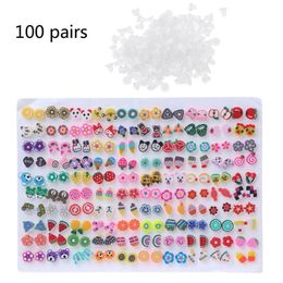 Stud 100 paires de styles assortis boucles d'oreilles hypoallergéniques en argile polymère pour enfants U2JF269I