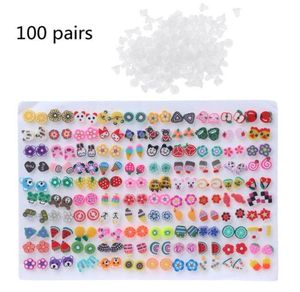 Stud 100 paires de styles assortis boucles d'oreilles hypoallergéniques en argile polymère pour enfants U2JF9740023