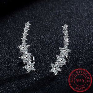 Stud 100 Real 925 Sterling Silver Bling Aaa Zirconia Star Ear Climber oorbel voor vrouwen schattige oorcrawler oorrel gratis verzending E0012 J230529