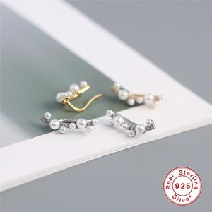 Stud 100% Real 925 Sterling Silver Climber oorbellen Koreaanse ins Pearl -oorbel voor vrouwen Brincos Oorbellen Pendientes Platastud