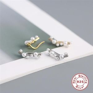 Stud 100% Echt 925 Sterling Zilver Klimmer Oorbellen Koreaanse INS Parel Voor Vrouwen Brincos Oorbellen Pendientes PlataStud244t