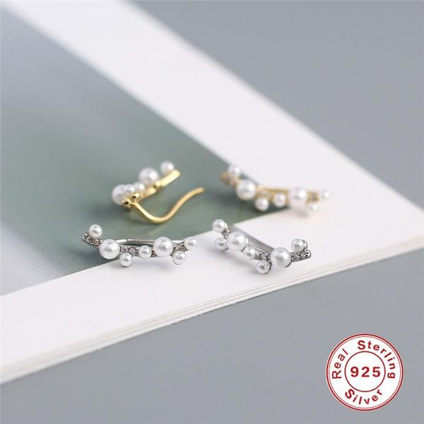 Boucles d'oreilles grimpeur en argent Sterling 100% réel 925 coréen INS perle boucle d'oreille pour les femmes Brincos Oorbellen Pendientes PlataStud