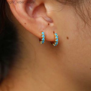 Stud 10mm mini turquoises VERMEIL 925 Sterling Silver Hoop Earring goud gevulde multi piercing blauwe steen kleine hoepel yq231211