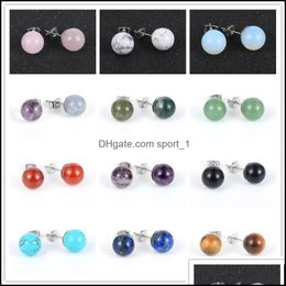 Stud 10mm vrouwen natuursteen ronde kralen stud lapis lazi groene tanglin oorring tijger oog amethists roestvrij staal oor dhseller2010 dhxpc