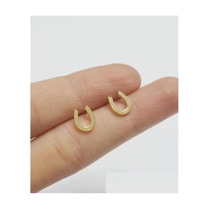 Stud 10Pair S045 Gold Sier Lucky Horseshoe Stud Pendientes Horse Shoe Hoof Cute Letter Alphabet Initial U Drop Delivery Jewelry Dhtsb
