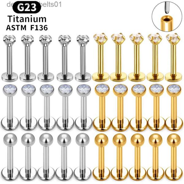 Stud 10 STKS ASTM F136 G23 Titanium Piercing Labret Lip Ring Stud Oorbel CZ Oor Tragus Kraakbeen Helix Daith Pierc Sieraden 16/18/20gL231117