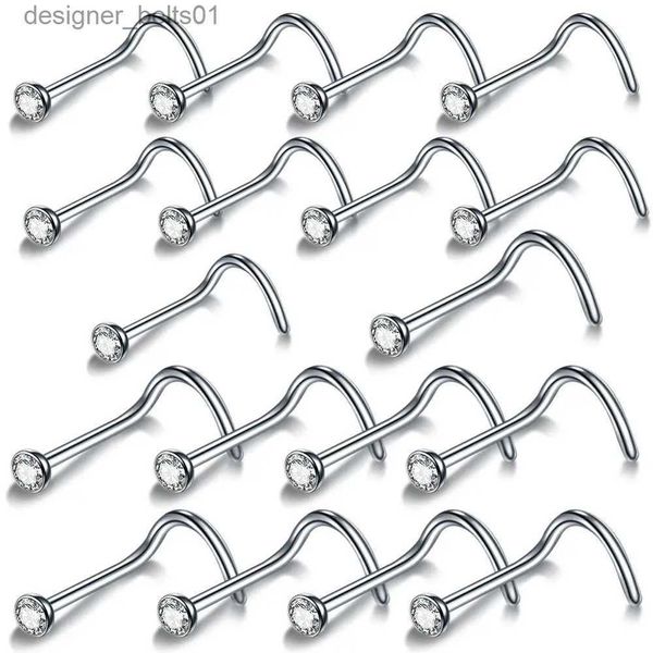 Stud 10 pièces/lot en acier chirurgical nez Piercing boucles d'oreilles Nariz 18G 20G cristal narine Piercing nez anneau Pirsing bijoux pour femmes L231117