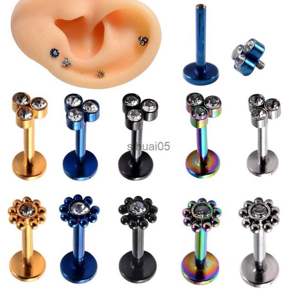 Stud 10 UNIDS Acero Quirúrgico Cz Gem Ear Tragus Helix Cartílago Triángulo Lóbulo Circón Flor Labret Labio Anillo Pendientes Piercing YQ231026