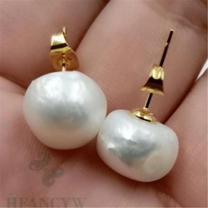 Stud 12-14MM Mabe Blanc Baroque Perle Boucles d'oreilles en or 18 carats Classique Ma Bei Personnalité Magnifique Délicat 231116