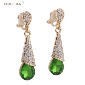 Stud 12 couleurs disponibles cristal long clip sur boucles d'oreilles non percées pour les femmes fête de mariage de luxe mode sans trou 231215