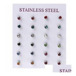 Stud 12 pares de pendientes de diamantes de cristal de 4 mm de piedra natal de acero inoxidable para mujeres y niñas, joyería de entrega de gota dhqgc
