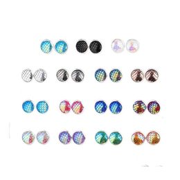 Stud 12Mm resina escamas de pescado Sier plateado pendientes Drusy Druzy pendientes joyería mujeres fiesta regalo vestido colores caramelo gota entrega Dhlam