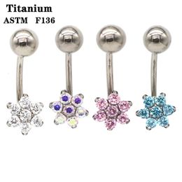 Stud 12pcs fleur barre de ventre fil interne nombril anneau sourcil incurvé 16G cristal Ziron corps piercing bijoux 231020