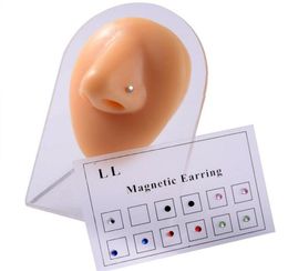 Stud 12PCSCARD Magnet Ear Tragus Lage Lip Labret Nose Ring Fake Cheater Non -doorboorde sieraden Magnetic Earring Piercings9988789