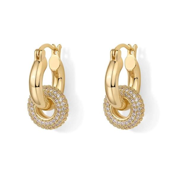 Boucles d'oreilles pour femmes épaisses convertibles en or 14k plaqués or |Boucles d'oreilles à bague épaisses en zircon en diamant complet |Suspendu