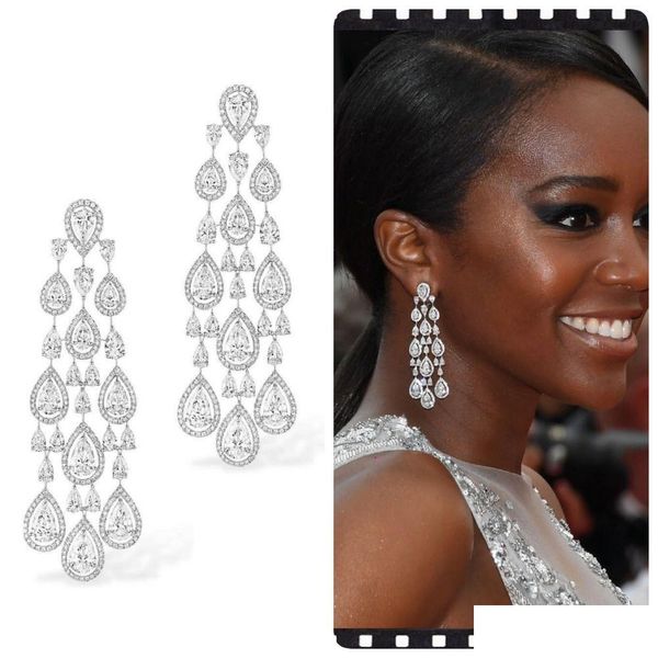 Étalon 14K or blanc vintage Dubai Diamond Tassel Boucle d'oreille Boucles d'oreilles pour femmes Bridal Promest Party Party Bijoux Cadeau Dhrka