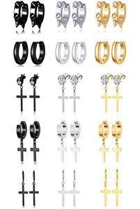 Stud 15 paren Cross -oorbellen roestvrij stalen punk puntige hoofdband Huggie CZ Hinge Earring Set Silver Black Gold9406833