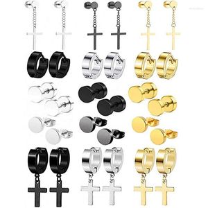 Ensemble de 15 paires de boucles d'oreilles en acier inoxydable pour hommes et femmes Cool Huggie Ring Pierced Punk Style Black Gold Moni22