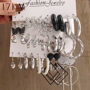 Stud 17KM perle argent couleur boucles d'oreilles créoles acrylique balancent pour les femmes papillon torsion creux bijoux filles accessoires à la mode 230424